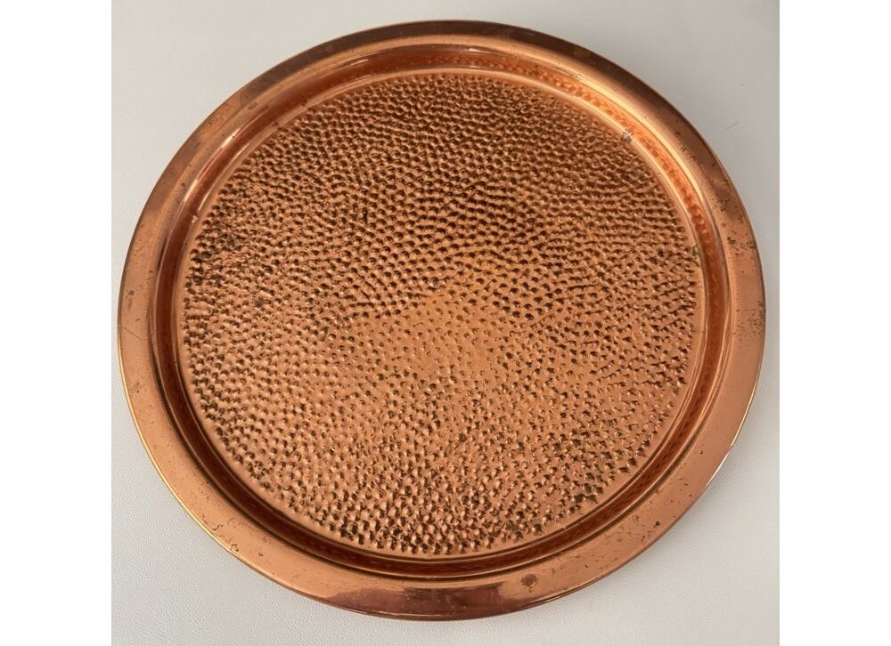 Vintage Coppercraft Guild Copper Round Serving Tray 12” Barware MCM USA Hammered